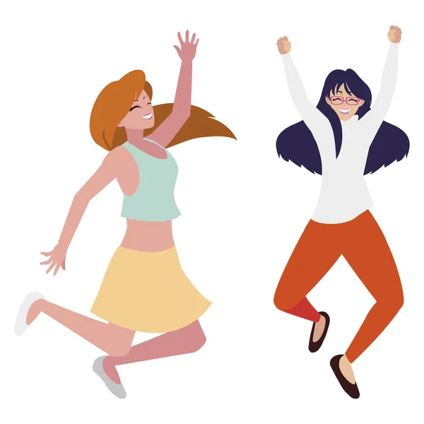 Lyckliga unga kvinnor firar karaktärer — Stock vektor