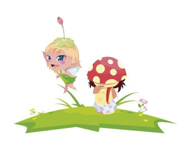 bahçede güzel sihirli peri ve fungu elf