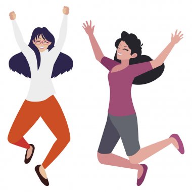 karakterleri kutlayan mutlu genç kadınlar