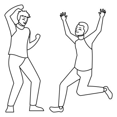 karakterleri kutlayan mutlu genç erkekler