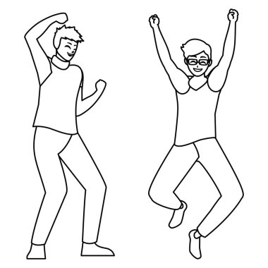 karakterleri kutlayan mutlu genç erkekler