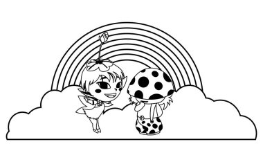 gökkuşağı sahnesi ile güzel sihirli peri ve fungu elf