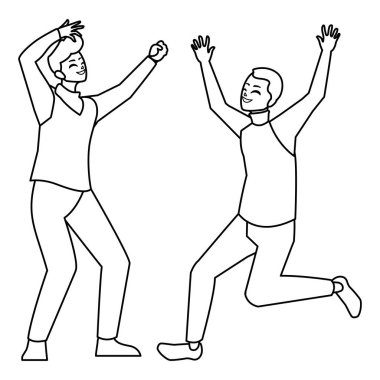 karakterleri kutlayan mutlu genç erkekler