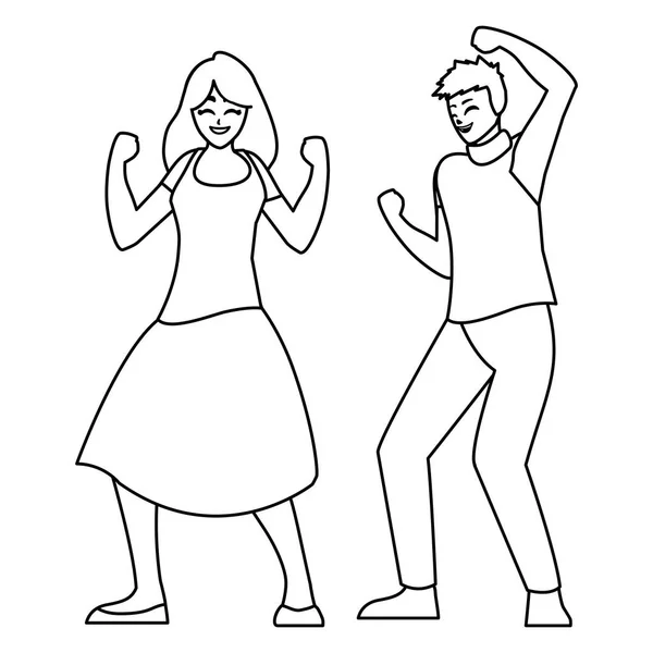 Feliz joven pareja celebrando personajes — Vector de stock