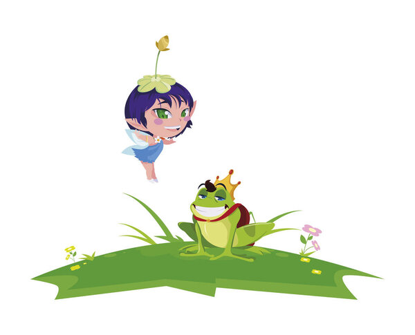 красивая волшебная фея с жабой князем в саду
