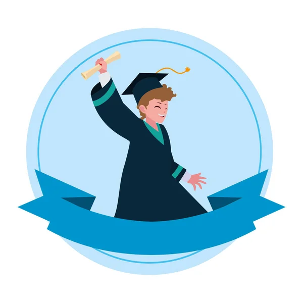 Happy student boy graduated celebrating — Stock Vector