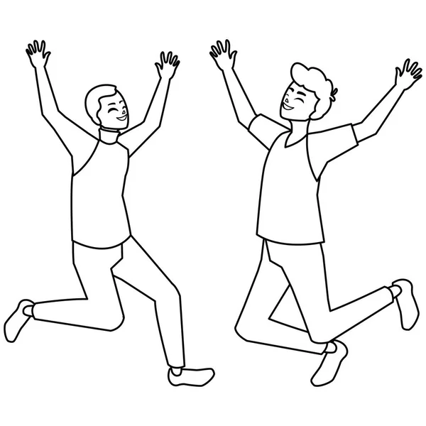 Jeunes hommes heureux célébrant des personnages — Image vectorielle
