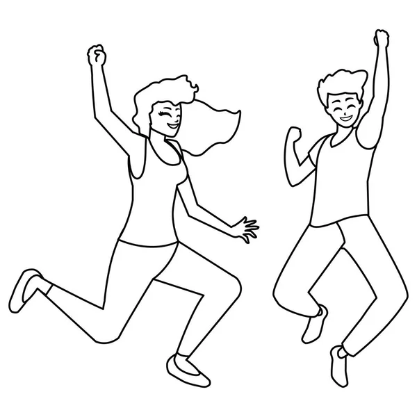 Feliz joven pareja celebrando personajes — Vector de stock