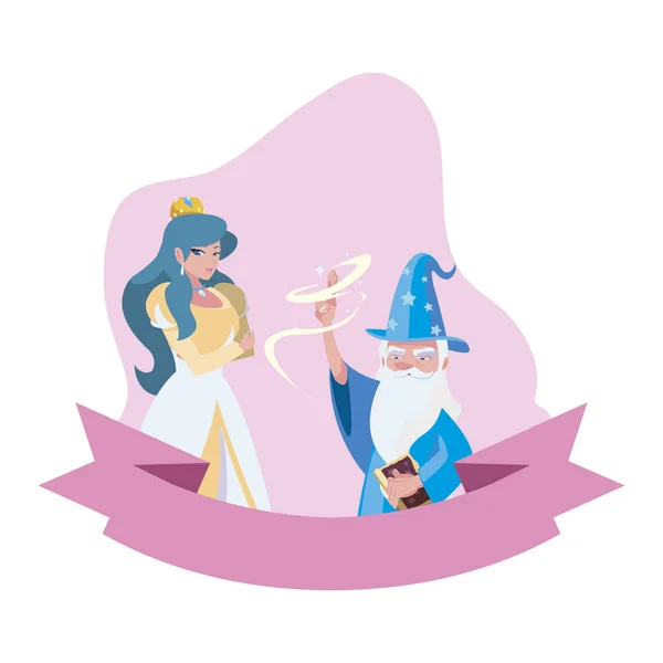 美丽的公主与巫师的故事人物 — 图库矢量图片