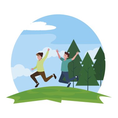 kampta kutlayan mutlu genç erkekler