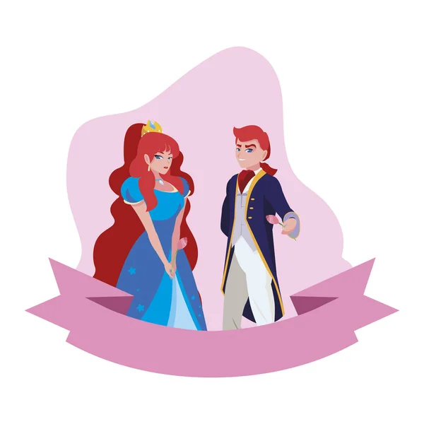 Príncipe encantador y princesa de cuentos personajes — Vector de stock