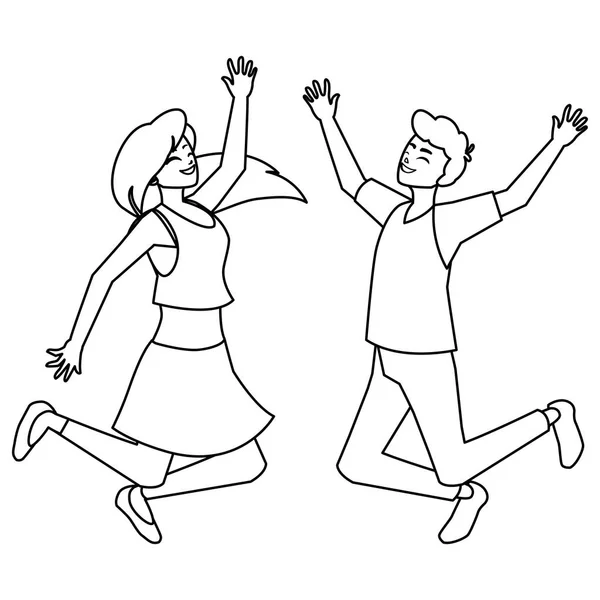 Šťastný mladý pár oslavující postavy — Stockový vektor