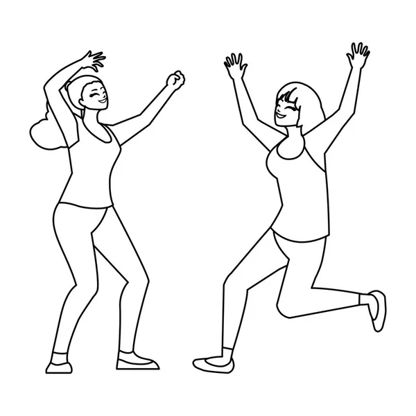Jeunes femmes heureuses célébrant des personnages — Image vectorielle