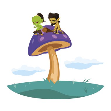 kamp sihirli karakterler mağara adamı gnome ile çirkin troll