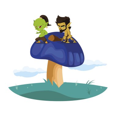 kamp sihirli karakterler mağara adamı gnome ile çirkin troll