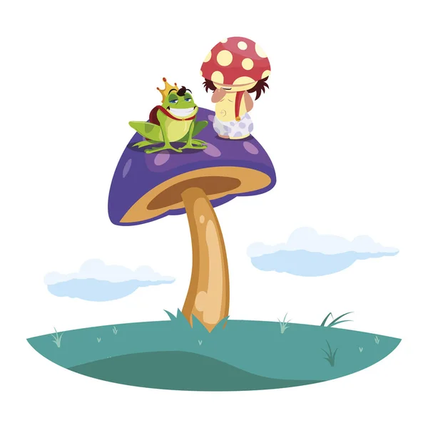 Toad Prins en Fungu elf in de tuin — Stockvector
