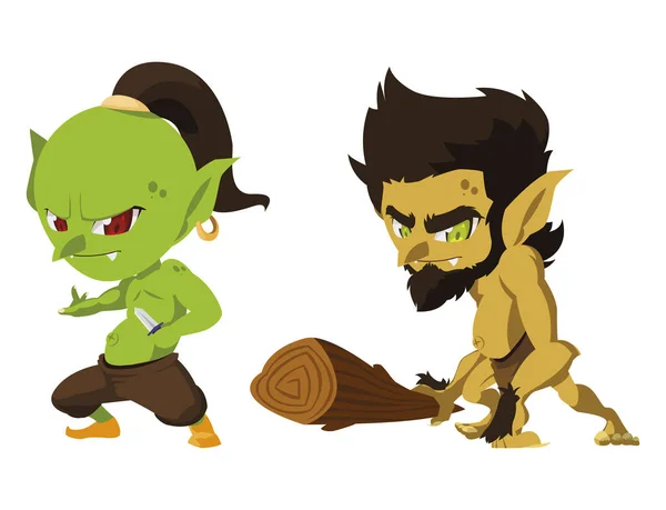 Feo troll con cavernícola gnome personajes mágicos — Vector de stock