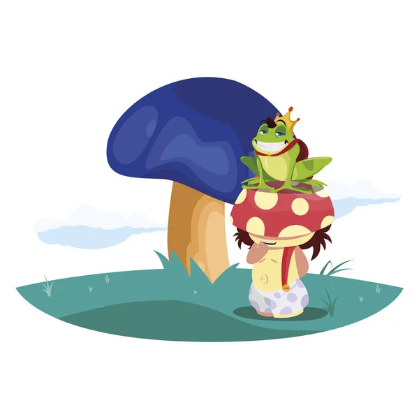 Toad Prins en Fungu elf in de tuin — Stockvector