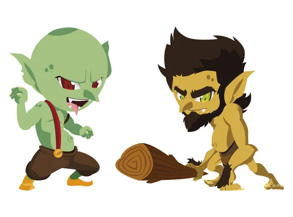 Feo troll con cavernícola gnome personajes mágicos — Vector de stock