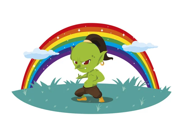Hässlicher Troll mit Regenbogenmagie — Stockvektor