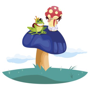 bahçede kurbağa prens ve fungu elf