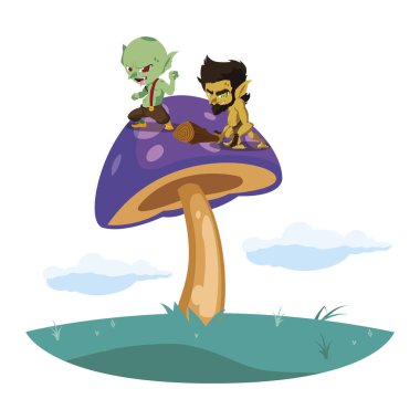 kamp sihirli karakterler mağara adamı gnome ile çirkin troll