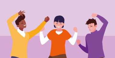 elleri yukarı kutlayan genç erkek grubu