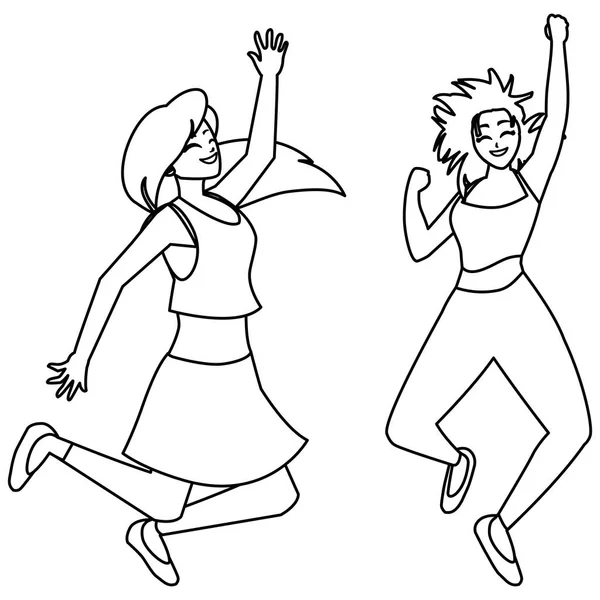 Χαρούμενες νεαρές γυναίκες που γιορτάζουν τους χαρακτήρες — Διανυσματικό Αρχείο