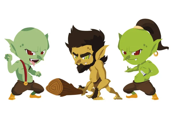 Trolls feos y personajes mágicos gnomo cavernícola — Vector de stock