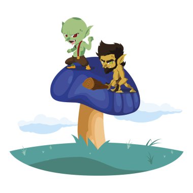 kamp sihirli karakterler mağara adamı gnome ile çirkin troll