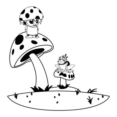 bahçede kurbağa prens ve fungu elf