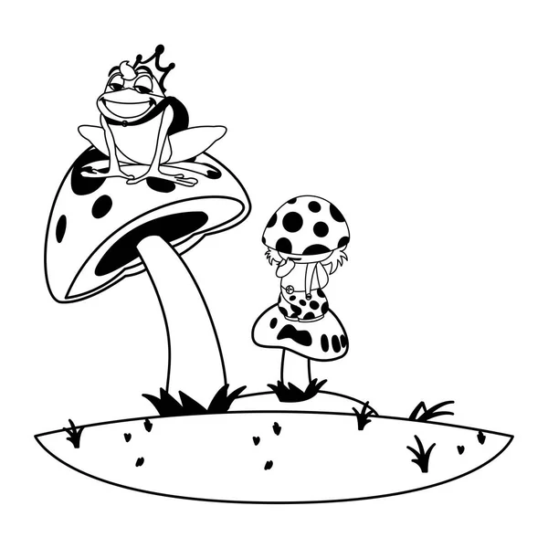 Βάτραχος πρίγκιπας και fungu ξωτικό στον κήπο — Διανυσματικό Αρχείο