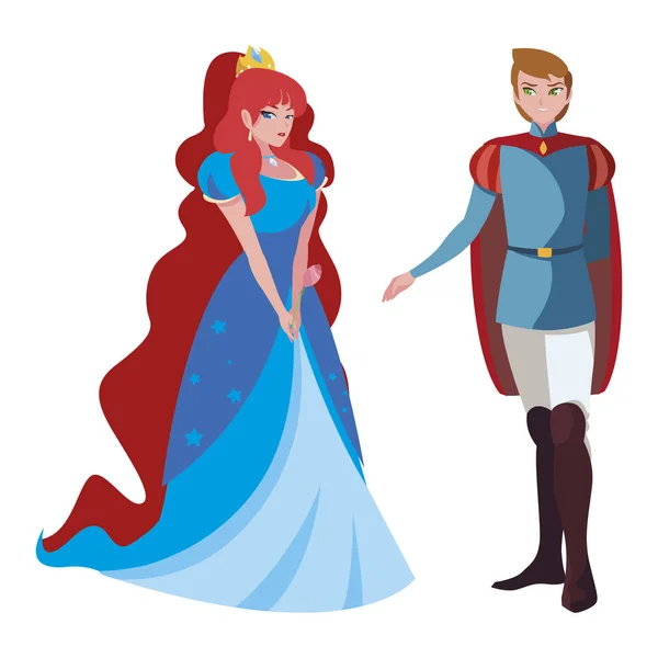 Príncipe encantador y princesa de cuentos personajes — Vector de stock