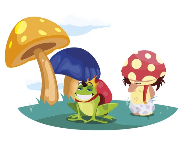 Toad Prins en Fungu elf in de tuin — Stockvector