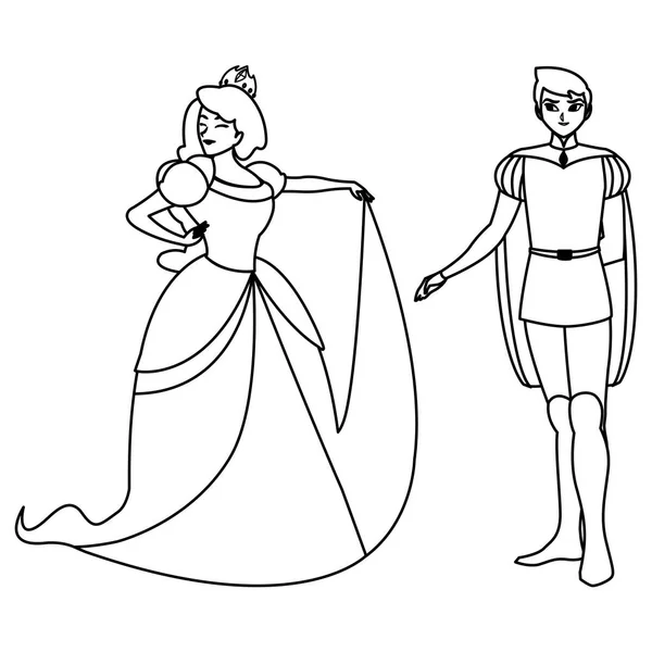 Šarmantní princ a princezna pohádkách — Stockový vektor