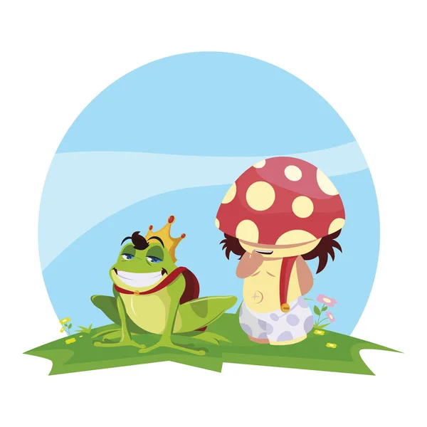 Toad prince and fungu elf in garden — Stock Vector