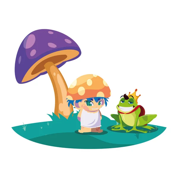 Toad Prins en Fungu elf in de tuin — Stockvector