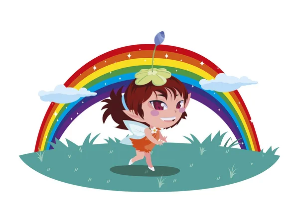 Hada mágica hermosa en el carácter del arco iris — Vector de stock