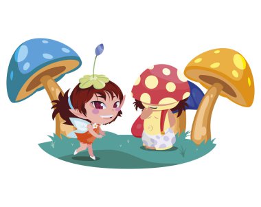 bahçede güzel sihirli peri ve fungu elf