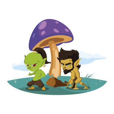 kamp sihirli karakterler mağara adamı gnome ile çirkin troll