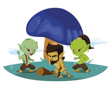 kamp sihirli karakterler mağara adamı cüce ile çirkin troller