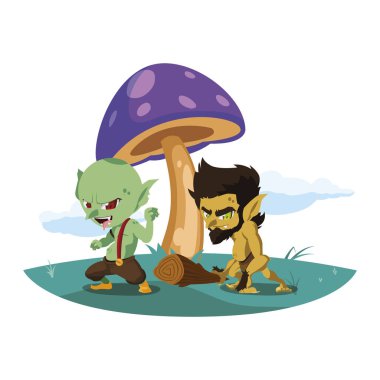 kamp sihirli karakterler mağara adamı gnome ile çirkin troll