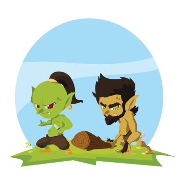 kamp sihirli karakterler mağara adamı gnome ile çirkin troll