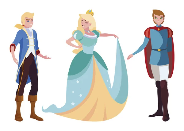 Принцы очаровательные и принцессы сказок персонажей — стоковый вектор