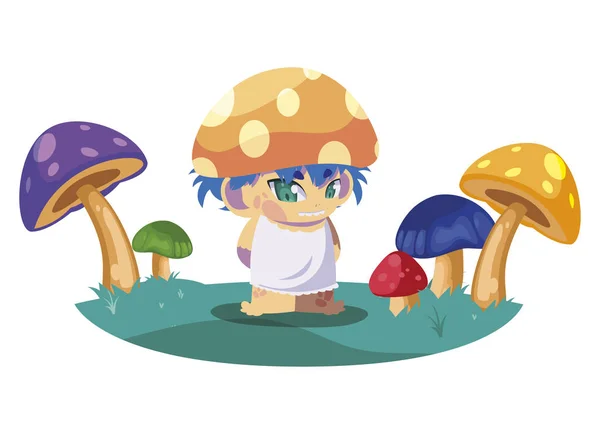 Fungu elfo in fungo giardino personaggio magico — Vettoriale Stock