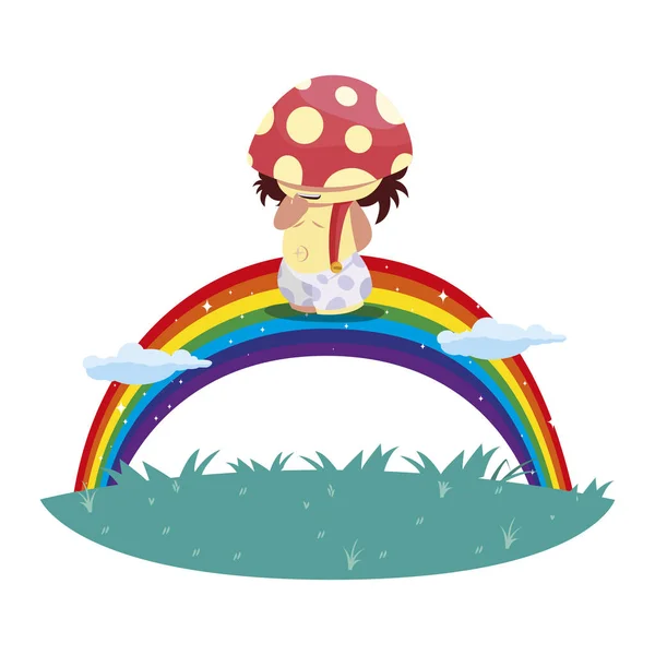 Fungu elf met regenboog magische karakter — Stockvector