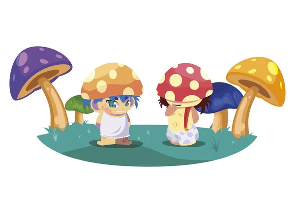 Pilz-Elfen im Garten magische Charaktere — Stockvektor