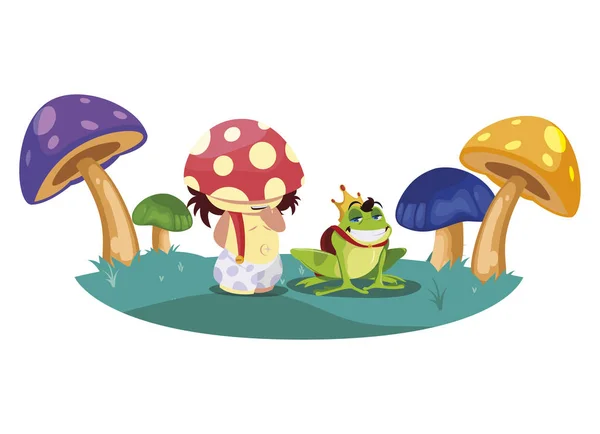 Toad Prins en Fungu elf in schimmel tuin — Stockvector