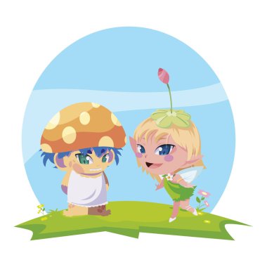 bahçede güzel sihirli peri ve fungu elf