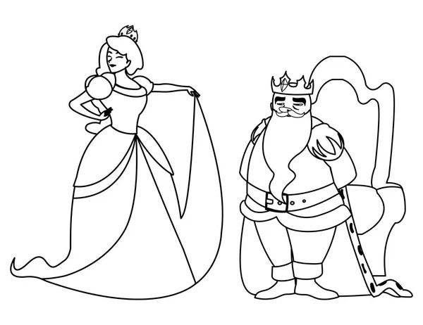 Όμορφη πριγκίπισσα και το βασιλιά στο θρόνο των ιστοριών χαρακτήρες — Διανυσματικό Αρχείο